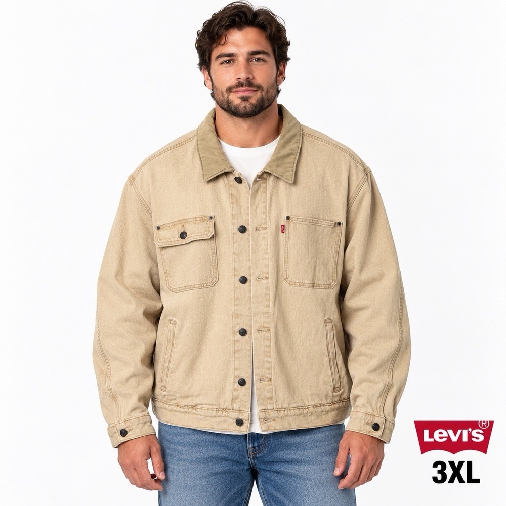 Levi's Stock Trucker Jacket Men 3XL Beige Tan Corduroy Collar Workwear A0730